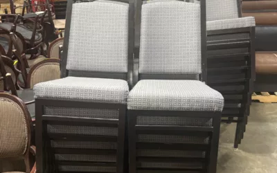 Used Grey Fabric Black Frame Stack Chairs